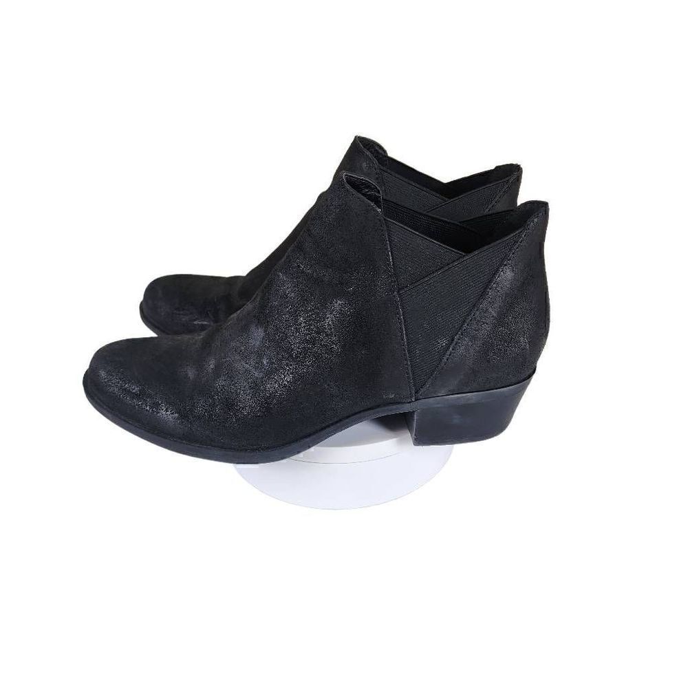 Lucky Brand- Women's Black Leather Chunky Heel Baqira Booties, Size 8